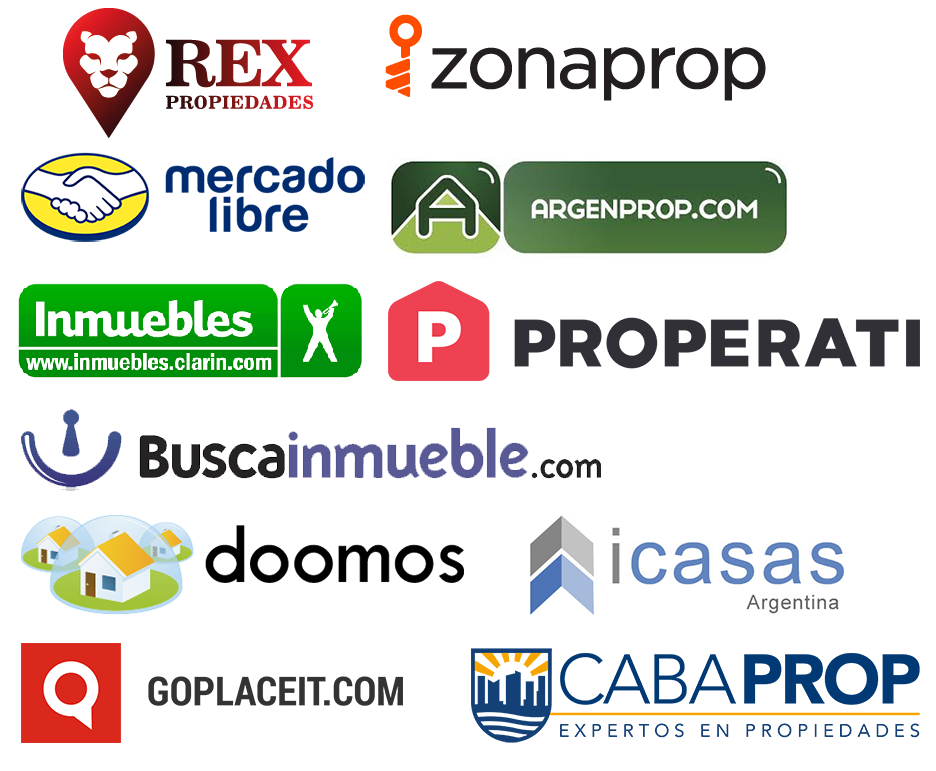Rex propiedades, Zonaprop, Mercado Libre, Argenrpop, Inmuebles Clarin, Properati, Buscainmueble, Doomos, icasas, Goplaceit, Cabaprop
