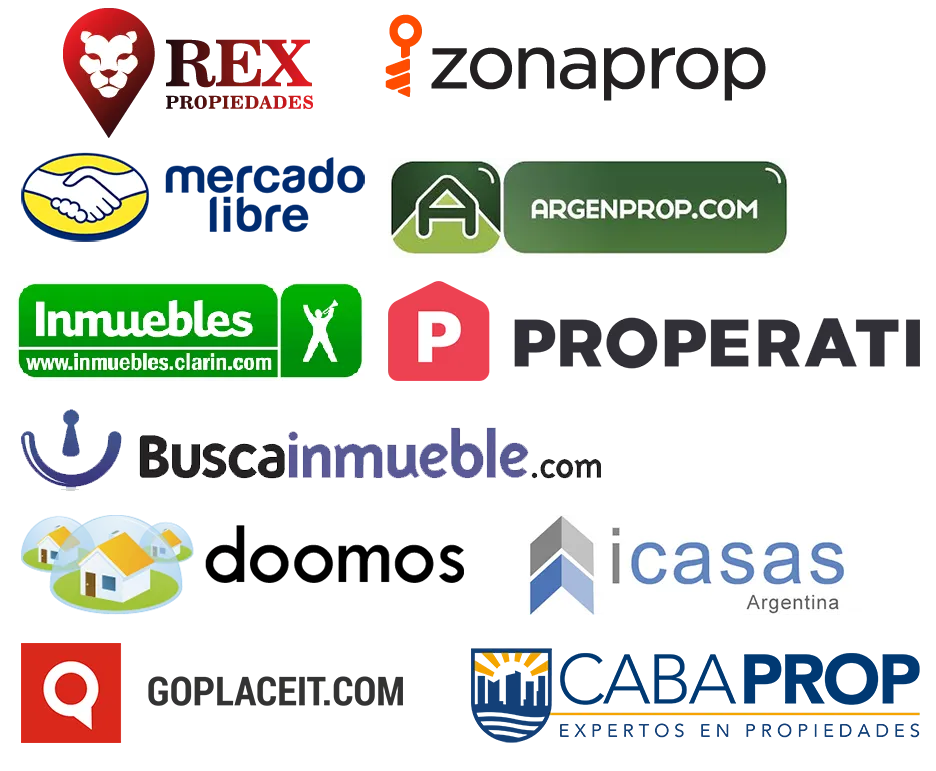 Rex propiedades, Zonaprop, Mercado Libre, Argenrpop, Inmuebles Clarin, Properati, Buscainmueble, Doomos, icasas, Goplaceit, Cabaprop
